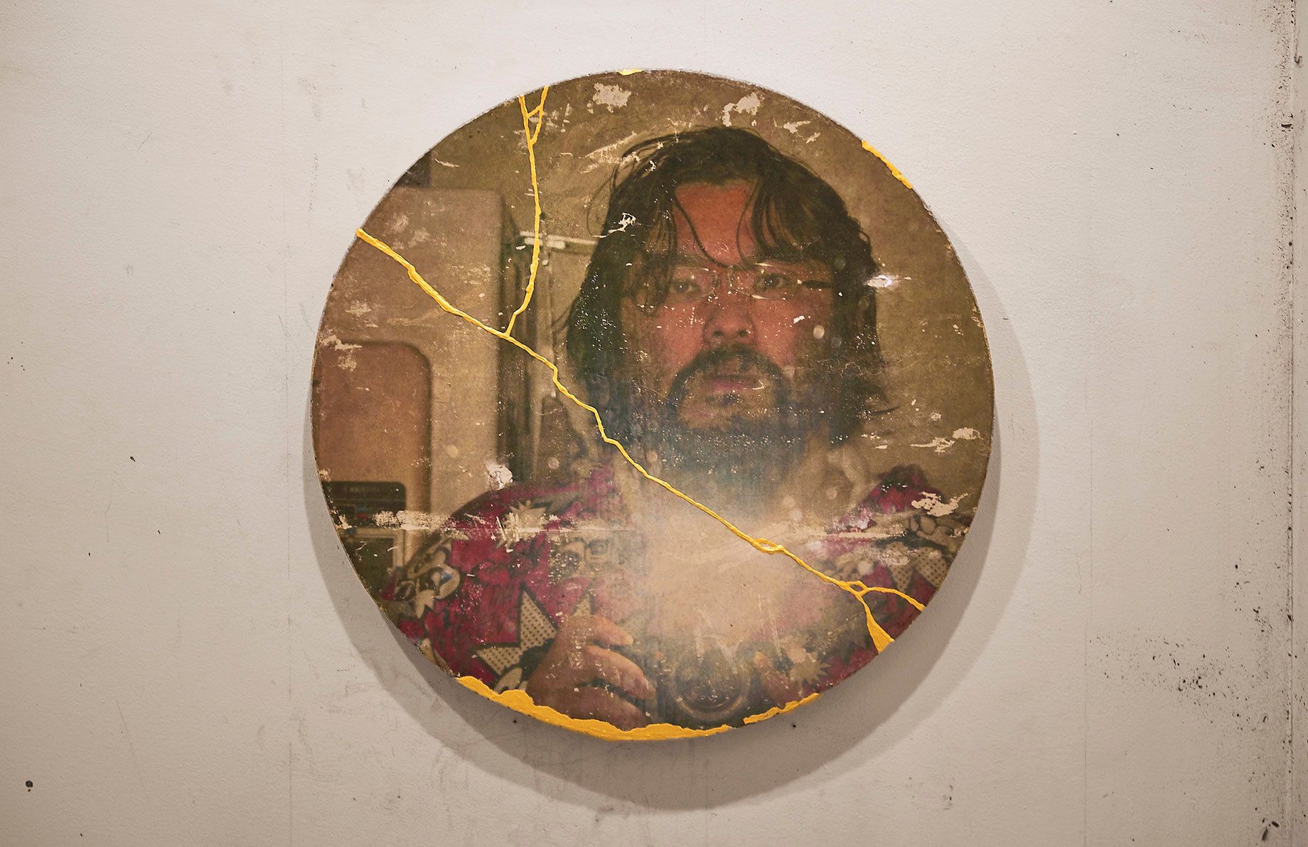 Self Portrait 2016 Transfer Photograph to Concrete and Kintsugi Paint